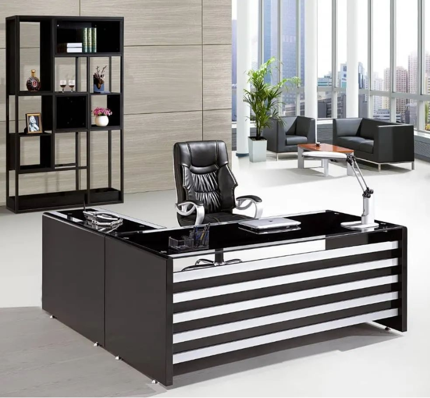 Executive office glass table, executive vistors chairs and book shelve